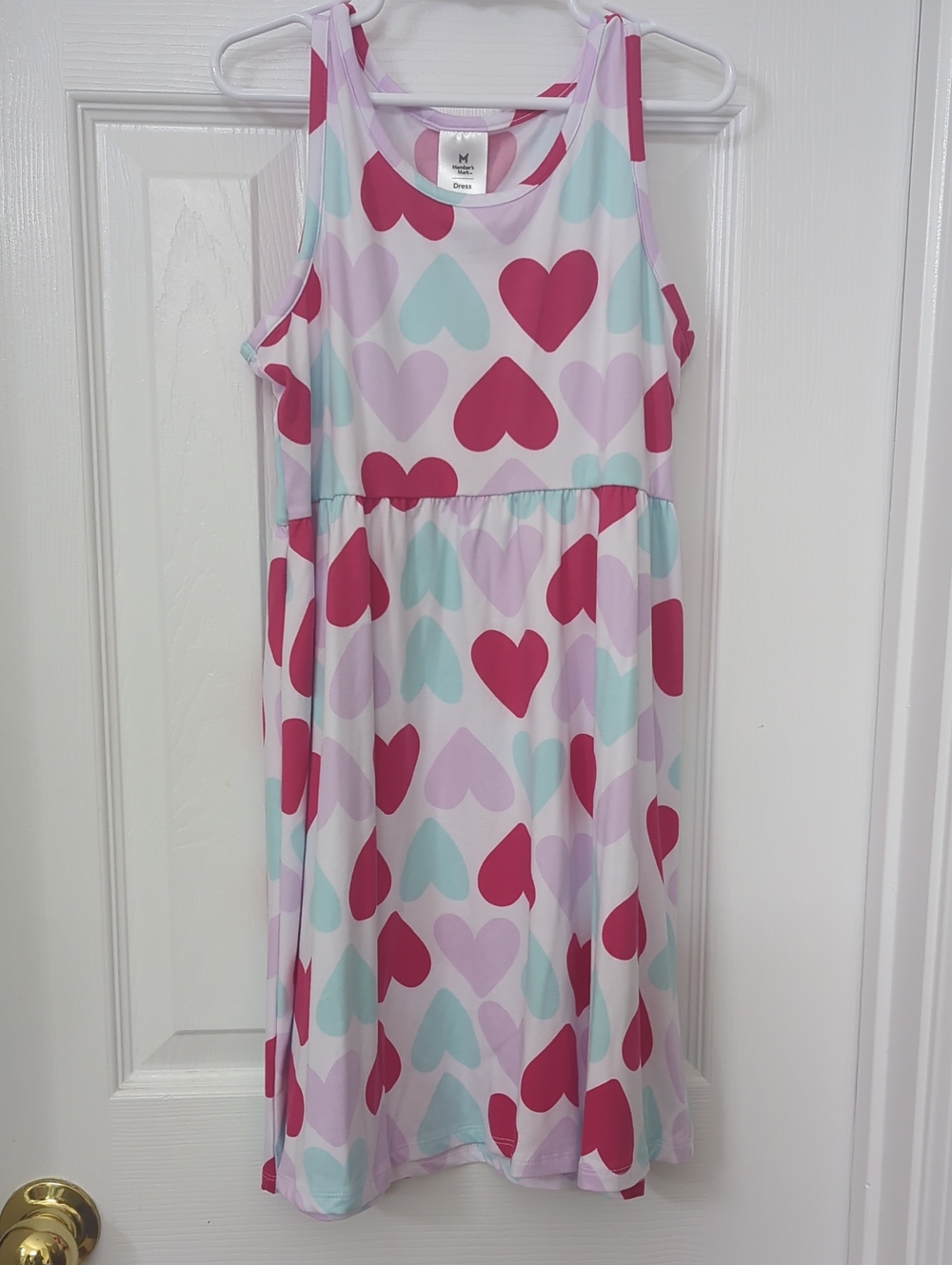 Heart Print Tank Dress in Pink, Lavender & Mint By Members Mark Size Medium 7/8